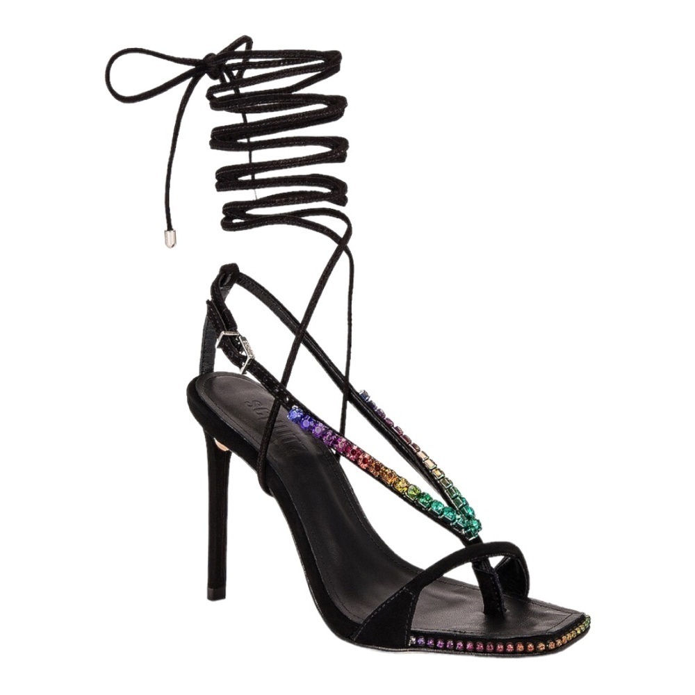 NEW Schutz Vikki Crystal Stiletto Heel Sandal Ankle Strap Wraparound Ankle Tie